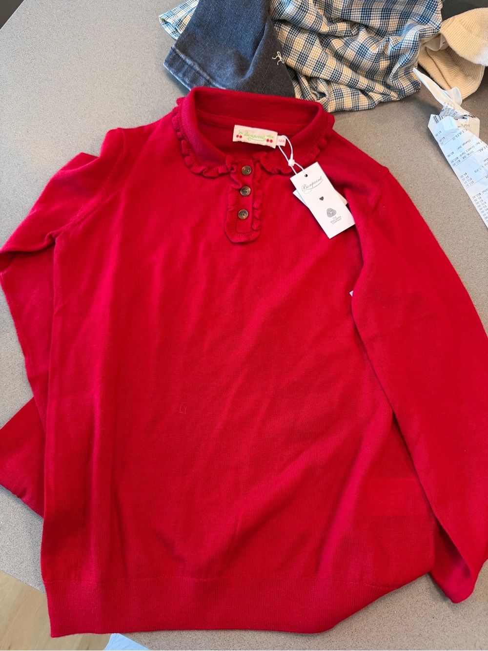 Bonpoint Red Ruffle Collar Knit Sweater